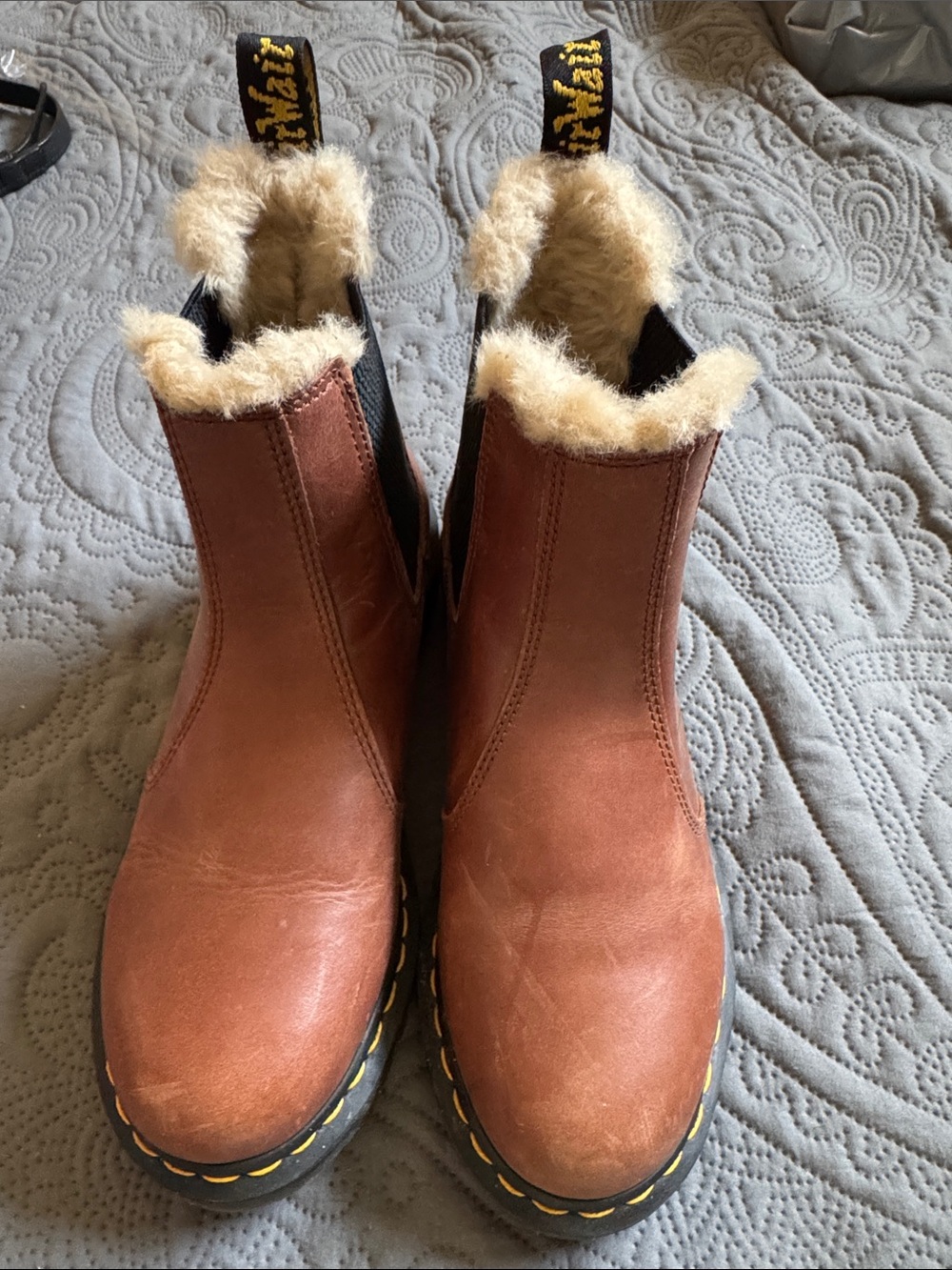 Dr. Martens Brown Leather Chelsea Ankle Boots with Cream Shearling
